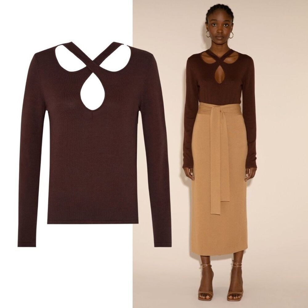 Usisi Sister Kirstie Tobacco Brown Long Sleeve Cut Out Knit Top Size Medium‎